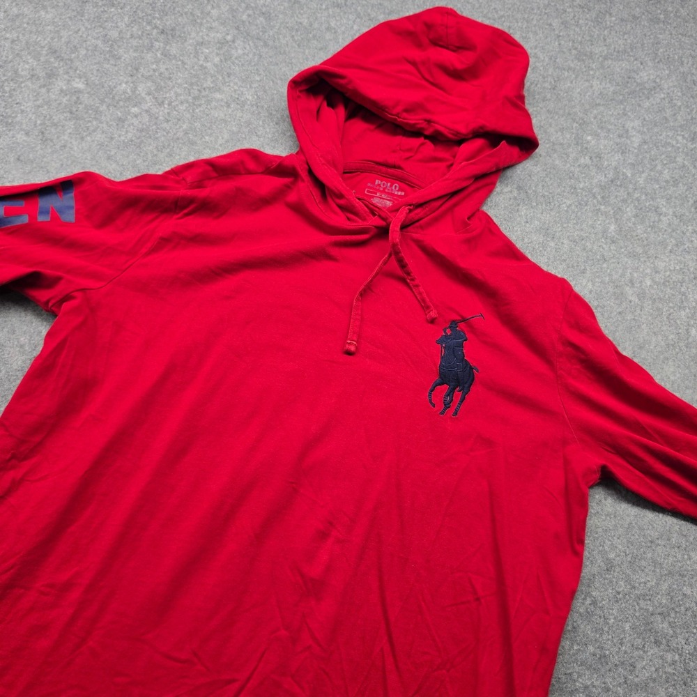 Polo Ralph Lauren Mens Red Long Sleeve Hooded Big Pony Logo Polo 1967 Flag